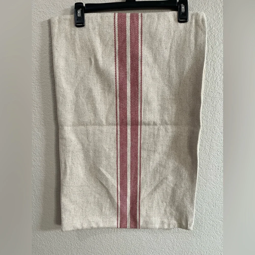 Pottery Barn linen blend pillow cases beige and red stripe 16x26